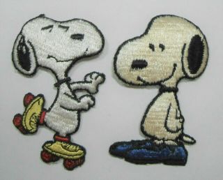 Vtg 2 Snoopy Embroidered Patches Roller Skates & Blue Shoes Peanuts Gang Beagle