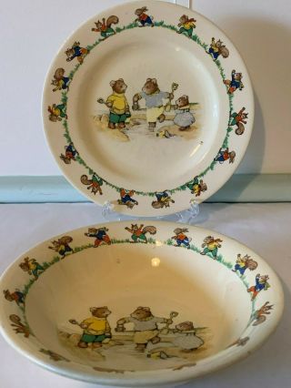 Jolly Jinks Ridgway England Vintage Baby Nursery Rhyme Bowl And Plate Bears