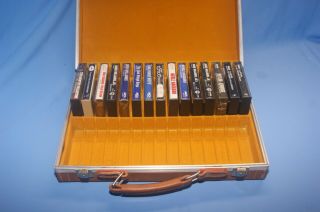 Vintage 30 Audio Cassette Tape Holder Storage Case Brown Faux Leather,  15 Tapes