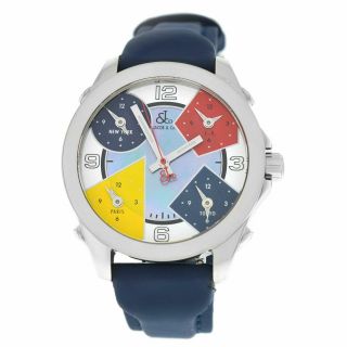 Jacob & Co.  Five 5 Time Zone Jcm - 7 Mop Stainless Steel 40mm Watch Blue Strap