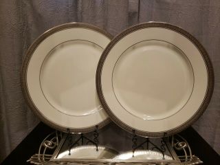 Set Of 2 Mikasa Fine China Palatial Platinum L3235 Dinner Plates 10 3/4”