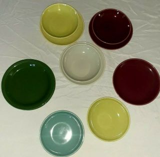11 Vintage Colorful Universal Ballerina Union Made Saucer Plates & Dessert Bowls