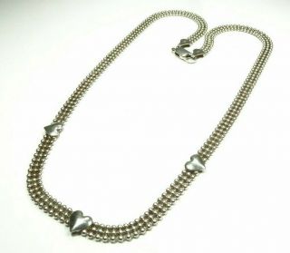 Vintage Micro Bead Heart Chain Necklace Sterling Silver 925 (18 1/8 ")
