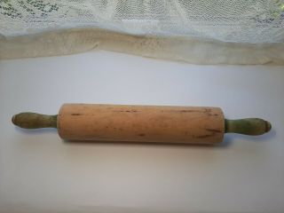 Vintage Munising Wood Rolling Pin,  Green Handles