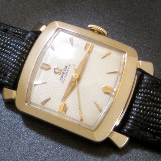 Mens 1955 Omega 14k Solid Gold Automatic 470 Cal.  Vintage Swiss Tank Form Watch