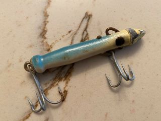 Wood Squid Fishing Lure Antique/vintage With Double Hooks 3.  5”