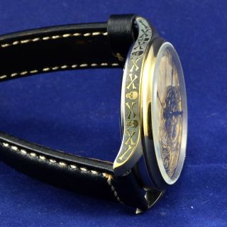 Vintage Wrist Watch Skull style Dial High end engraved case Skeleton 5