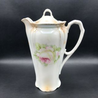 Antique Jonroth Studios Bavaria Germany Rose Floral Porcelain Chocolate Pot