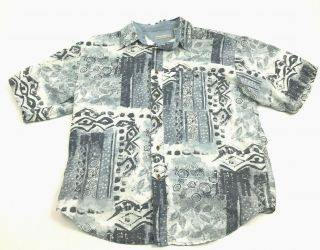 Vintage Bugle Boy Hawaiian Shirt Size L Blue Camp Cotton Single Stitched 90 