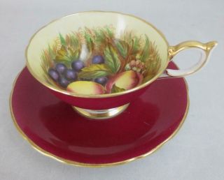 Vintage Aynsley England Burgundy Orchard Fruit Tea Cup & Saucer D.  Jones