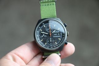 Vintage LeJour Chronograph Day/Date Black PVD Men ' s Watch Valjoux 7750 - Runs 3
