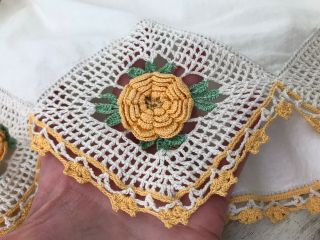 Vtg Antique Pillowcase Doll Embroider 3d Crochet Yellow Rosette Floral 28 " Angel