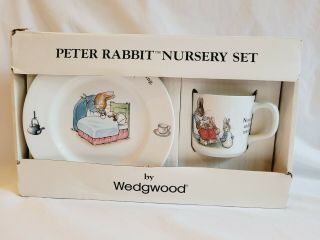 Wedgwood Peter Rabbit 3 - Pc Nursery Set Baby Mug Cereal Bowl Plate.