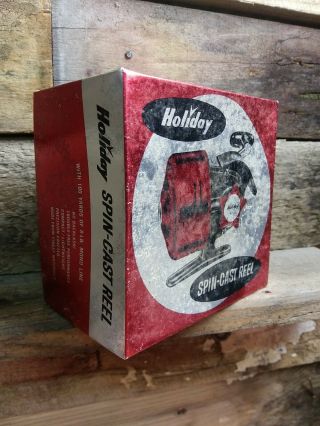 Vintage Holiday Closed Face Spin - Cast Fishing Reel Box Only.  Foil Graphics.