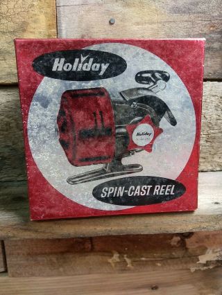 Vintage Holiday Closed Face Spin - Cast Fishing Reel BOX ONLY.  Foil graphics. 2