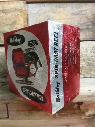 Vintage Holiday Closed Face Spin - Cast Fishing Reel BOX ONLY.  Foil graphics. 3