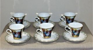 Ec Set Of 6 Ellegi - Italy Fine Porcelain Teacups And Saucers - Michel Angelo