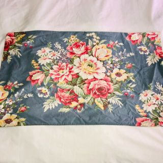 Vtg Ralph Lauren Kimberly Blue Cabbage Rose Garden Standard Floral Pillow Case
