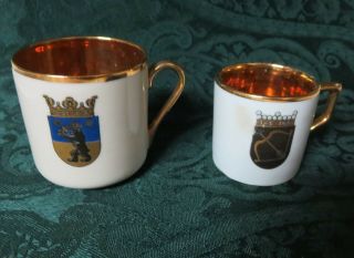 Arabia Finland Coat Of Arms Mocha/ Espresso /demitasse 2 1/4 " & 1 3/4 " Tall Cups