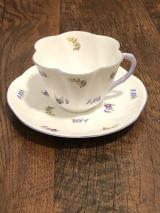 Vintage Shelley Dainty Wild Flower Tea Cup & Saucer Purple Handle Teacup Yellow