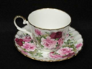 Vintage Regency Bone China Tea Cup & Saucer White With Pink And Burgundy Roses