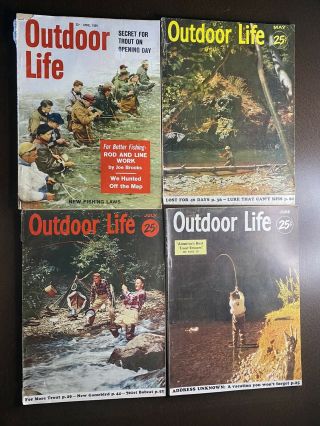 4 Vintage Outdoor Life Magazines April 1959,  May 1954,  June 1953 & July 1956