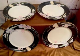 Mikasa Fine China Charisma Black L9050 Set Of 4 Dinner Plates (c31)