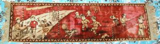 Charming Antique 1920s Childrens Tapestry Wall Hanging Children Sports,  Dogs 45 "