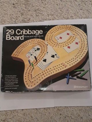 Vintage Pressman 29 Cribbage Board 3 Track Wooden Game Night Fun Set