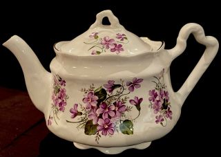 Vintage Arthur Wood Porcelain Teapot England Purple Violas/ Pansies 6432