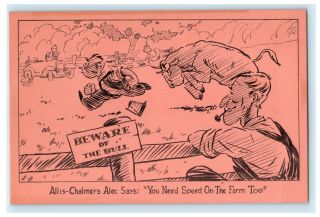 Allis - Chalmers Advertising Pink Wc Tractor Plow Vintage Postcard