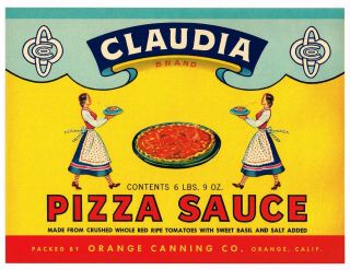 Old Crate Label Vintage Claudia Orange County Pizza 1930 Advertising California