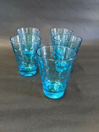 Vintage Hazel Atlas Capri Dot Azure Blue Flat Juice Glasses - Set Of 5