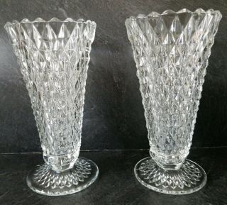 Set Of 2 Vintage Princess House Crystal Diamond Cut Vase Germany Glass Indiana