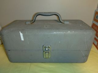 Vintage Metal Sturdy Tackle Box 2 Trays 13.  5 Inches Long X 6 In Wide X 6 " Tall