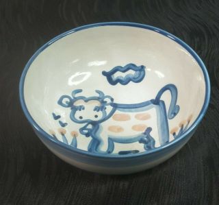M A Hadley Vintage Pottery 6.  5 " X 3 " Bowl Country Pattern Bull Cow Stoneware