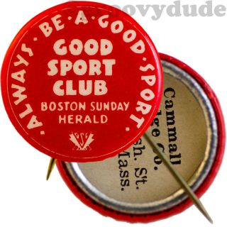 Vintage Boston Sunday Herald Newspaper Good Sport Club Pin Pinback Button Badge