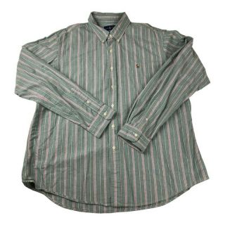 Vintage Ralph Lauren Mens Oxford Shirt Green Stripe Long Sleeve Custom Fit Xxl
