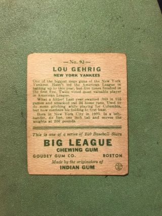 1933 Goudey 92 Lou Gehrig Rookie Rp Baseball Card 2