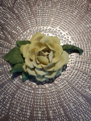Capodimonte Italy Porcelian Rose Flower Figurine Yellow