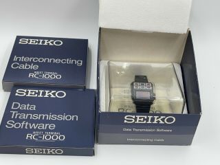 Vintage Nos Complete Minty Seiko Rc - 1000 Lcd Digital Terminal Watch W Box