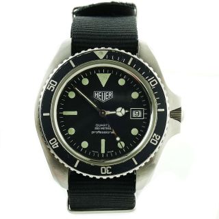 Heuer Diver 980.  006 Black Dial 1000 Quartz Stainless Steel Watch On Strap