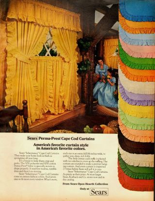 1976 Vintage Ad For Sears - Perma - Prest Cape Cod Curtains/multi - Colors (060713)