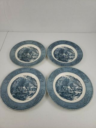 Vtg Royal China Currier And Ives 10 " Dinner Plate The Old Grist Mill Set Of 4