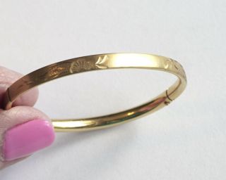 Vintage 12k Yellow Gold Filled Baby/child Hinged Bangle Bracelet - Etched Flowers