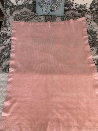 Vintage Pink Thermal Blanket With Satin Trim Baby Blanket Read Defect