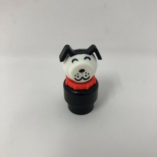 Vintage Fischer Price Little People Black And White Dog With Red Collar