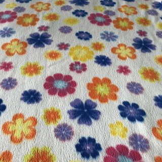 Vintage Fleece Tie Blanket Rainbow Multi Color Flowers 67x51