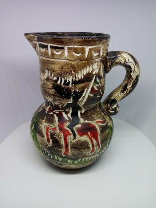 Vintage Native American Pottery Style Pitcher Hand Painted 5” Tall