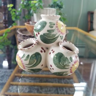 Vintage Art Pottery Ceramic Cluster Bud Vase Made In Italy Hand Painted Flowers